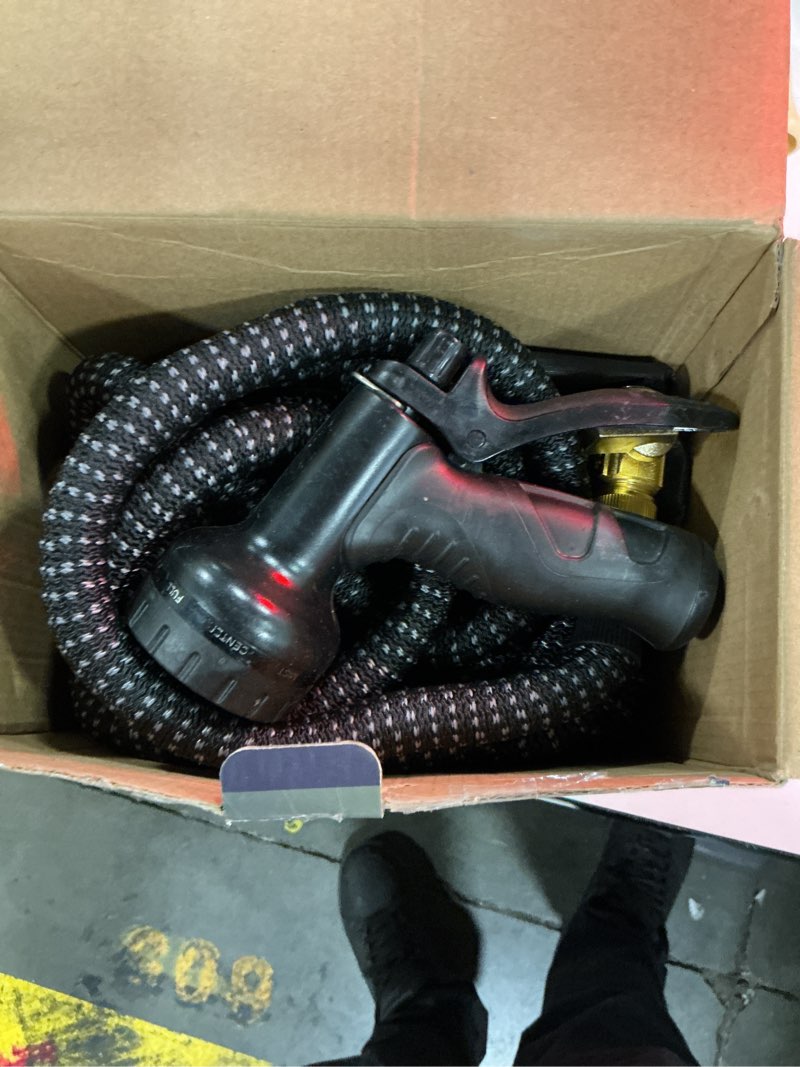 Condition photo showing Good Condition for 100 ft flexible garden hose with 10 spray nozzle-heavy duty superior strength 96d material garden hoses -5-layer pte latex core - lightweight water hoses- extra strong brass connectors garden hose 100ft blackgrey