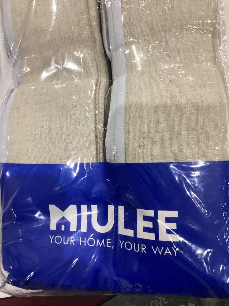 Condition photo showing New/Like New for miulee sand pinch pleated 100% blackout linen curtains 96 inch length 2 panels set, black out memory trained pleat curtains light blocking room darkening drapes for bedroom living room window 40"w x 96"l (pack of 2) sand