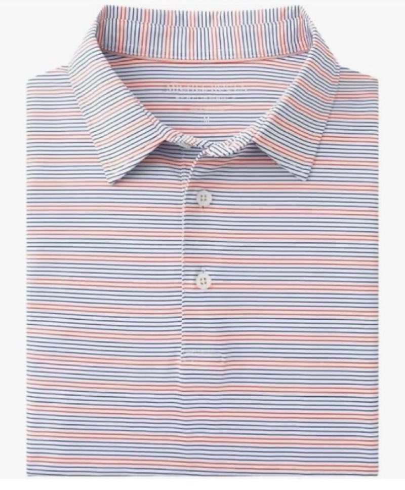 Rouen Mens Polo Shirts Short Sleeve Stripe Dry Fit Performance Moisture Wicking Casual Collared Golf, Navy/Red, Large