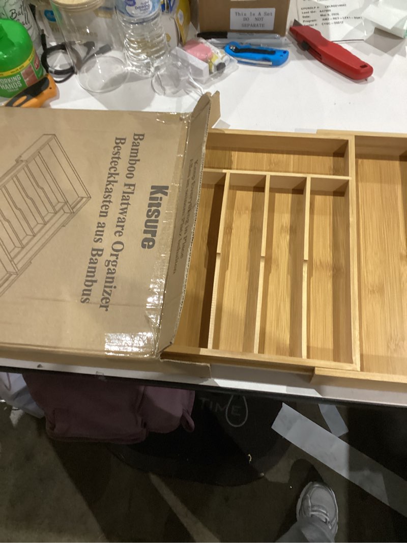 Condition photo showing Good Condition for Kitsure Silverware Organizer - Expandable Bamboo Kitchen Drawer Organizer for Cooking Utensils and Cutlery, Sturdy & Thickened Kitchen Organizers and Storage Solution, Large, Natural Natural Large
