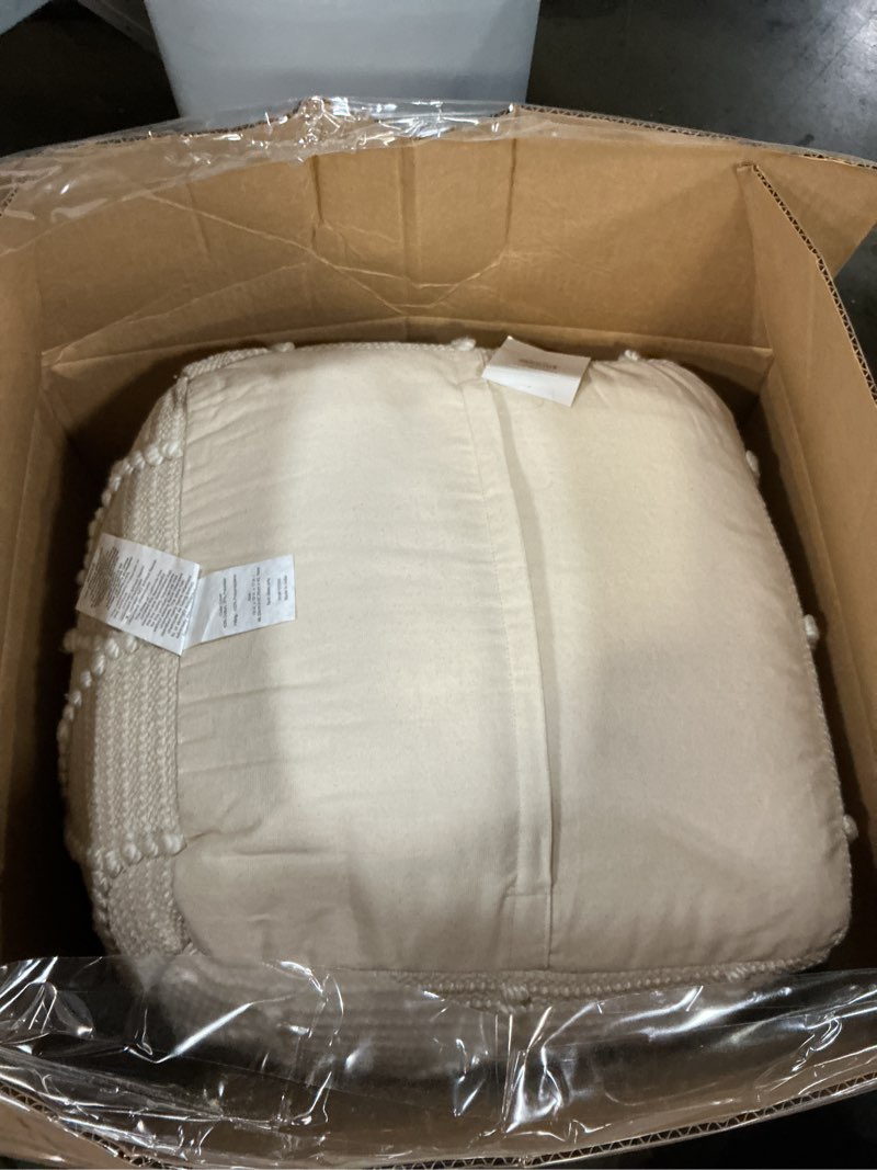 Condition photo showing Good Condition for anji mountain pouf ottoman foot rest, handmade ottoman pouf, comfortable foot stool, decorative floor seating for living room decor, bedroom & home décor accent - ivory