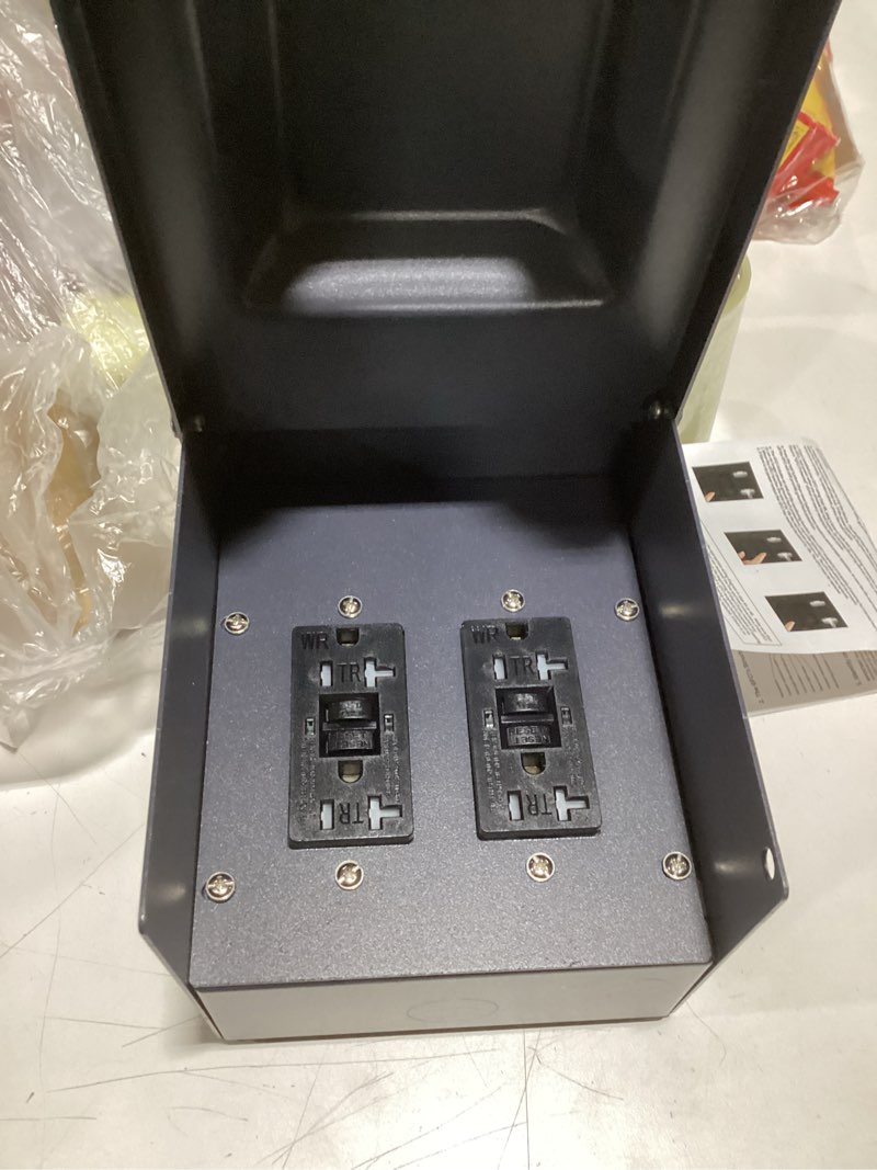 Condition photo showing Good Condition for Joinfworld Outdoor Electrical Outlet Box with Dual 20 Amp WRTR GFCI Receptacles ETL Listed Waterproof GFCI Outlet Box with Cover