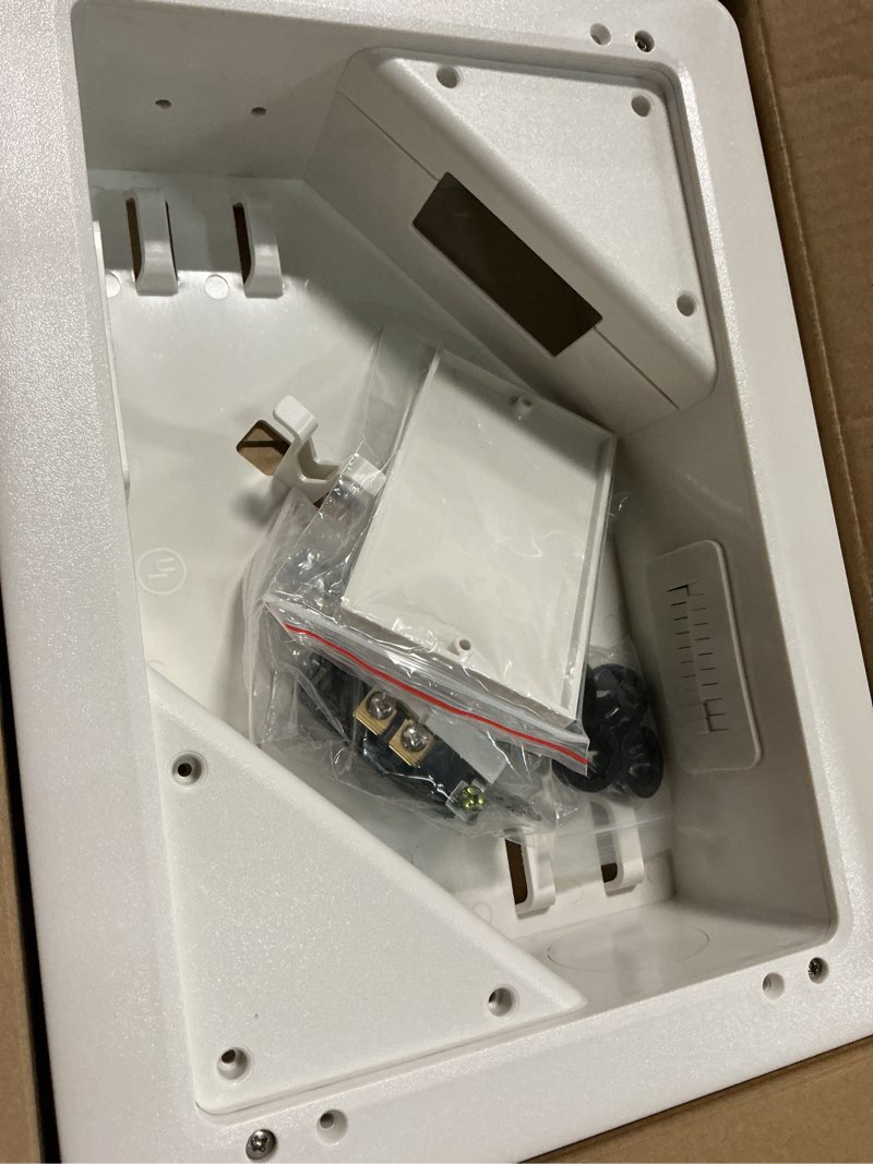 Condition photo showing New/Like New for in-wall tv box with flange for home theater installation, 11.9" x 8.4" cord hider for wall mounted tv, with 2 outlets, cable bracket, lv cable & 1-1/2" ent entrance, ideal for new or retrofit job white 1 pack