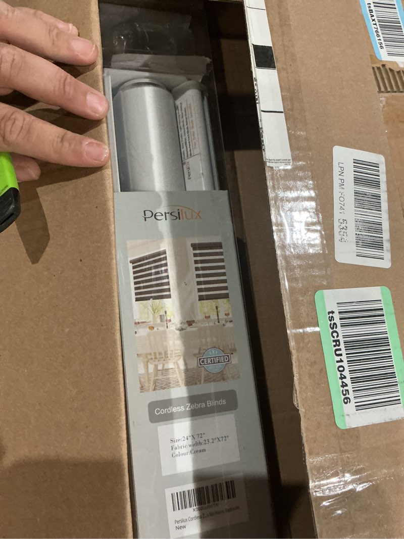 Condition photo showing New/Like New for persilux cordless zebra blinds for windows free-stop roller windows shades (24" w x 72" h, cream) dual layer light control for day and night, light filtering sheer shades for home, bedroom, 24"w x 72"h cream
