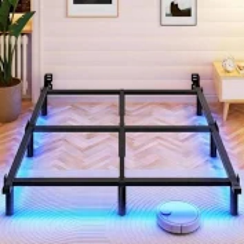 Queen Bed Frame LED Lights Platform Bed Frame Queen Size for Box Spring Mattress Foundation,7 Inch 9