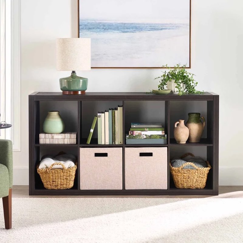 better homes & gardens 8 cube storage organizer, tobacco oak