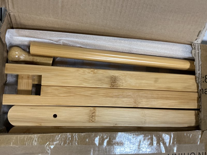 Condition photo showing New/Like New for Kids Clothing Rack for Hanging Clothes,Small Toddler Clothes Racks Bamboo Wooden Garment Dress Up Storage Costume Rack with Shelves for Laundry Drying,Short,Mini,Floor Standing 2 Tiers Bamboo Clothes Rack