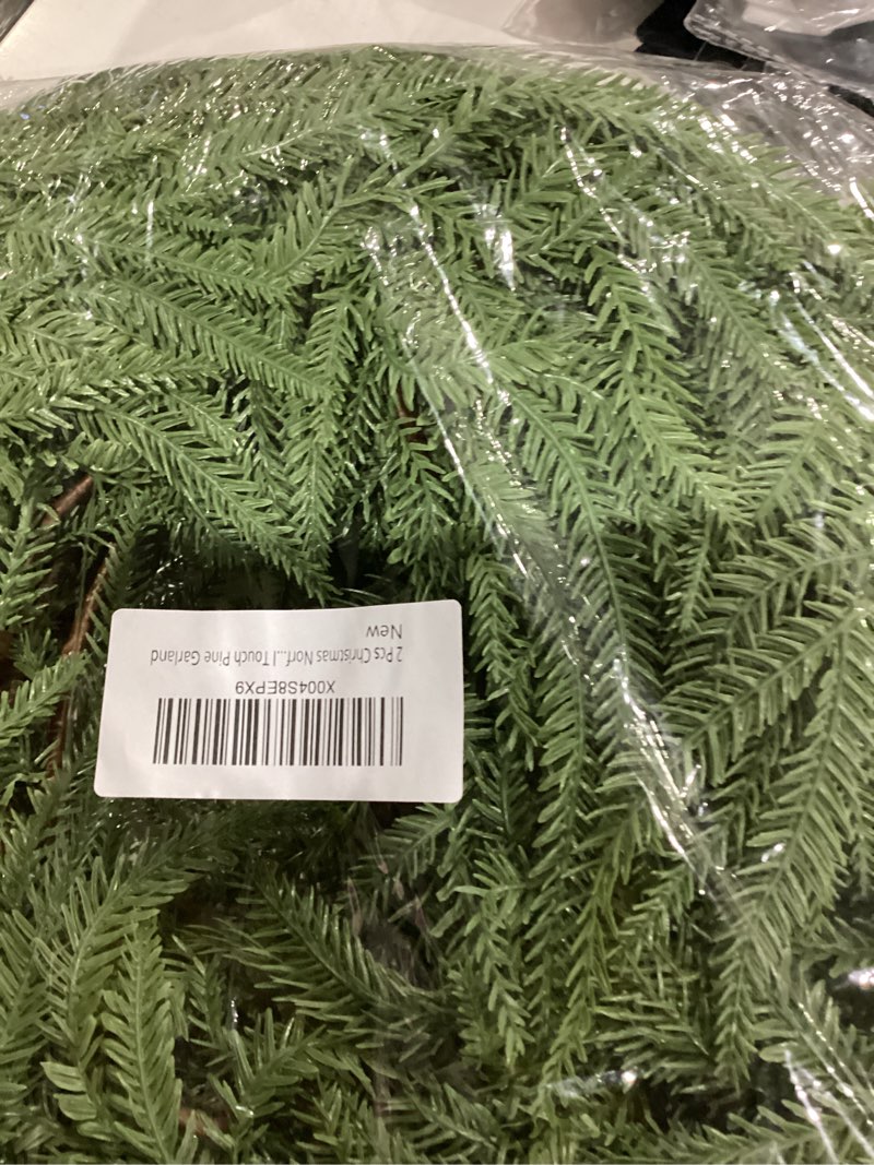 Condition photo showing Good Condition for 12FT?2 * 6FT? Christmas Garland, Real Touch Norfolk Pine Garland, Realistic Artificial Evergreen Garlands for Mantle, Table, Fireplace, Indoor, Outdoor Winter Xmas Decoration, Holiday Decor Green-17