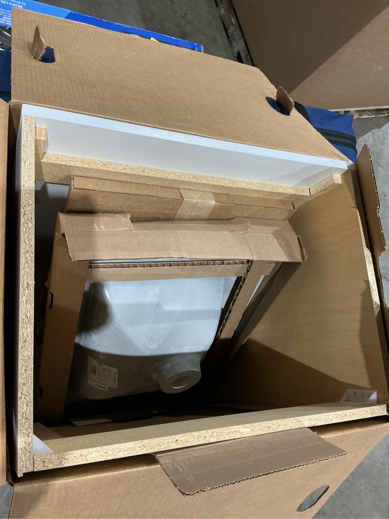 Condition photo showing As Is for style selections kirkman 24-in white single sink bathroom vanity with white cultured marble top (mirror included)