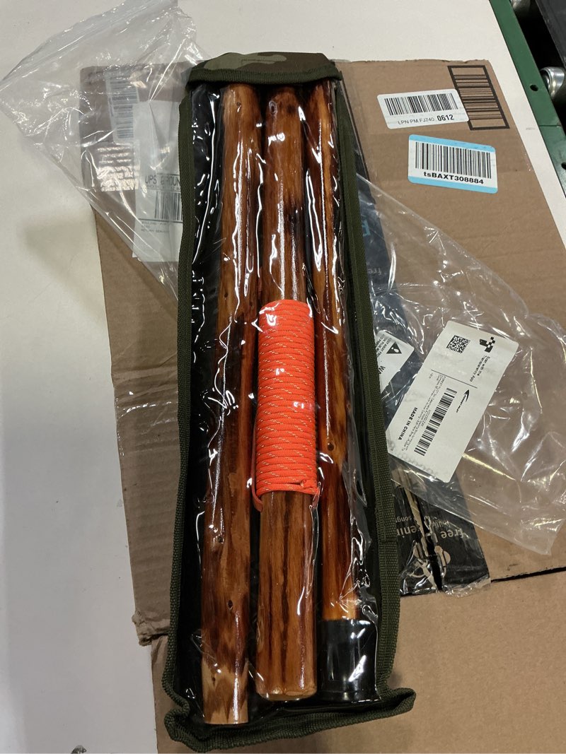 Condition photo showing New/Like New for 3 Pieces Detachable Fir Wood Walking Stick Wolf Carving with a Compass(Nature Color, 55 Inches, 1 Piece)…