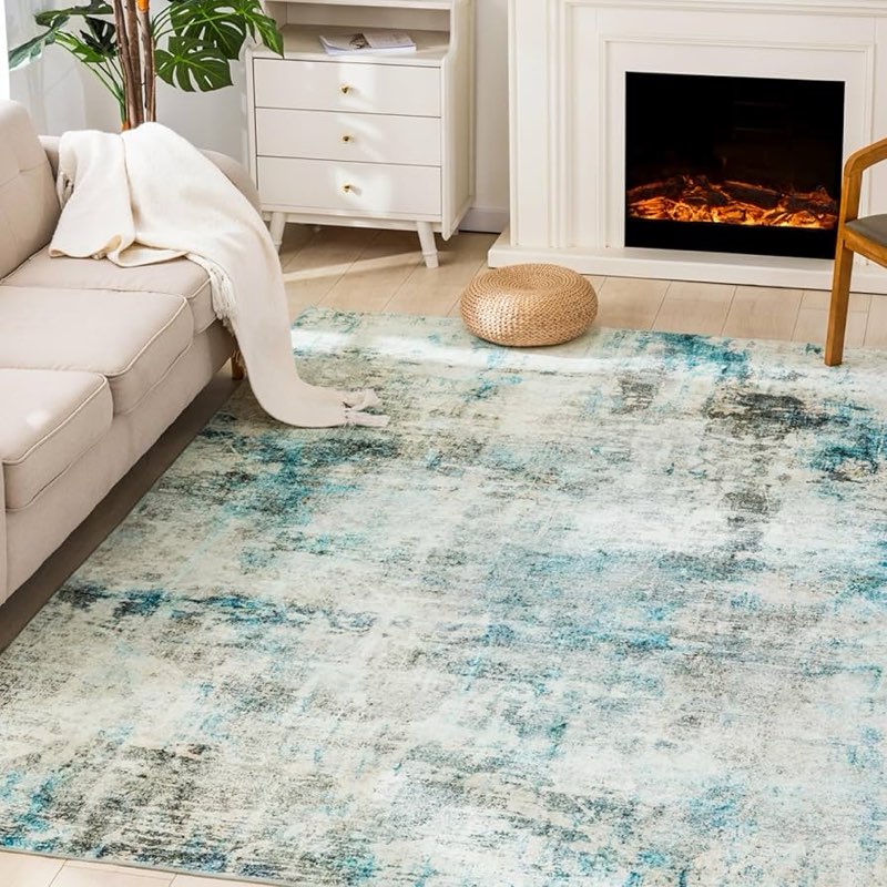 carvapet 6x9 large rugs for living room bedroom kids room, 6 x 9 washable teal modern abstract low p
