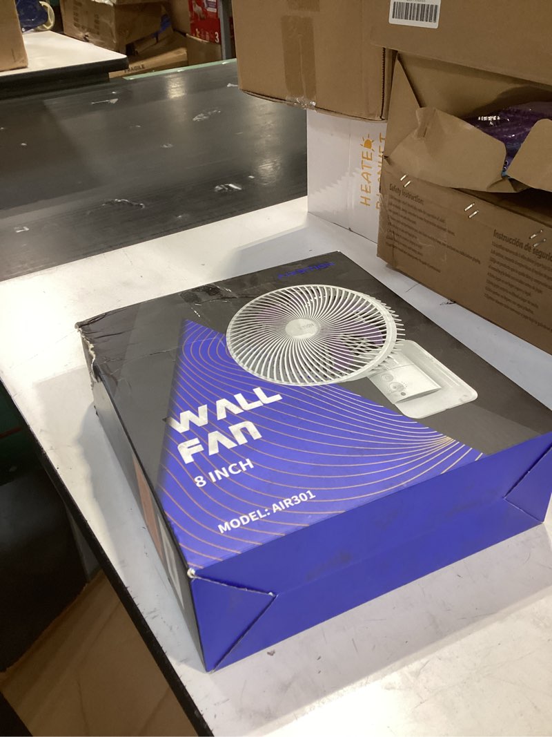 Condition photo showing New/Like New for Airbition 8” Small Wall Mount Fan with Remote Control, 90°Oscillating, 4 Speeds, Timer, Included 120