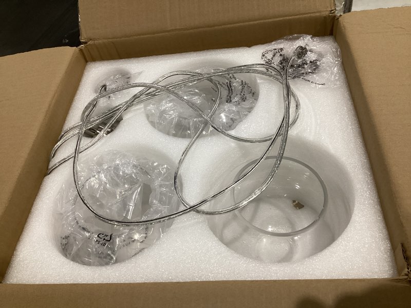 Condition photo showing Good Condition for globe cluster pendant light, 3-light hanging light fixture with brushed nickel finish, clear glass kitchen island lighting for dining room living room laundry entrance foyer, zcpl101bn-3c brushed nickel + clear glass/cluster 3 light 6.7 inch