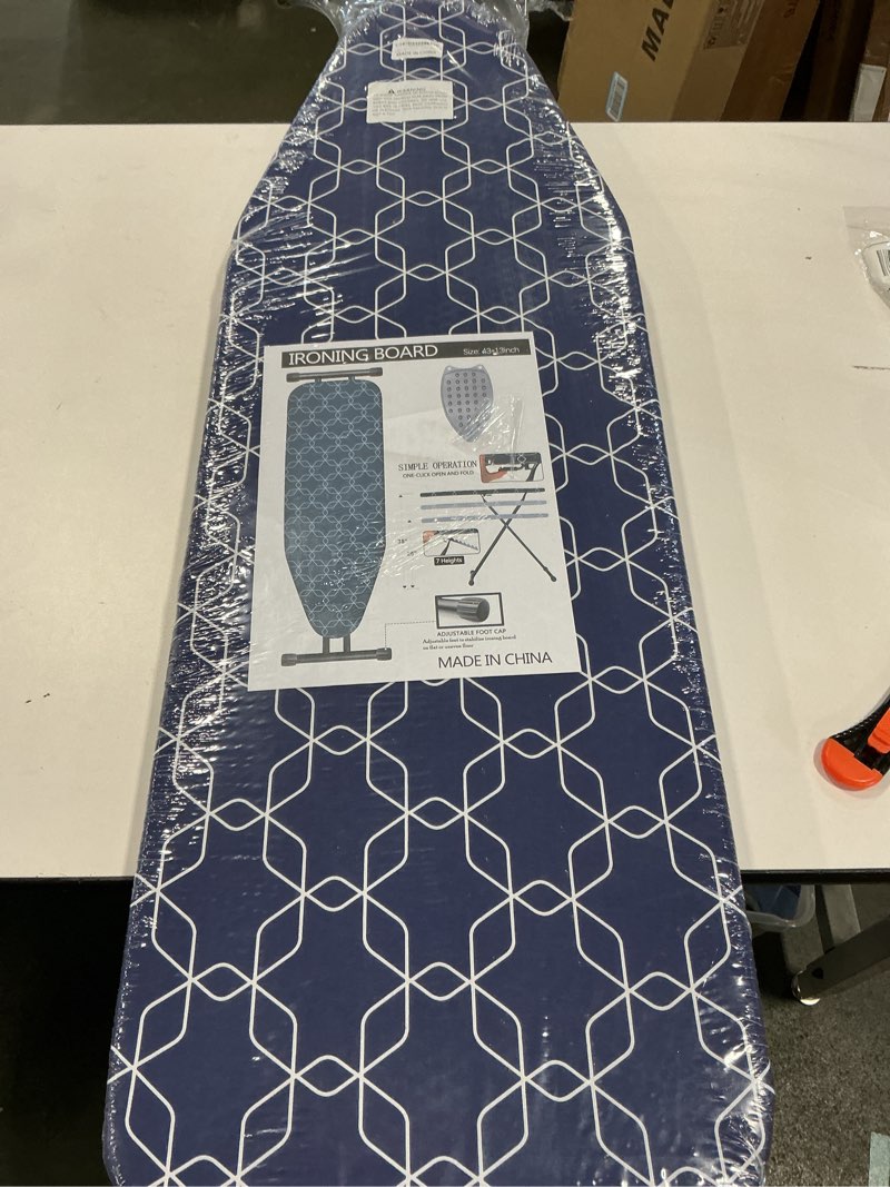 Condition photo showing New/Like New for Classic Ironing Board, Compact and Space Saver,Size 43 x 13 Ironing Board, Extra Wide Ironing Area with Extra Thick Heavy Duty Padded, Stable Structure,Easy to Fold Blue Geometry Navy Blue