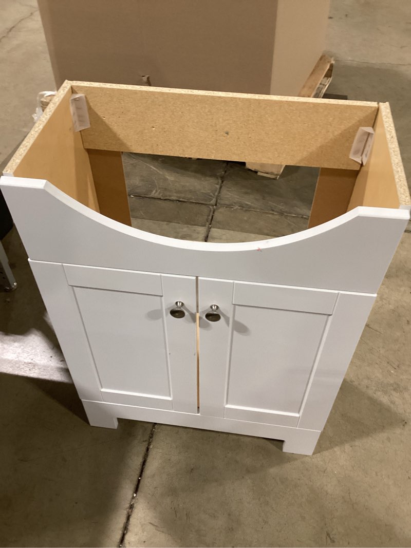 Condition photo showing As Is for project source euro 24-in true white single sink bathroom vanity with white cultured marble top
