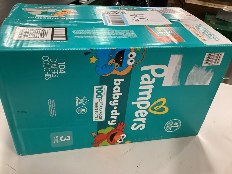 Condition photo showing New/Like New for Pampers Diapers - Baby Dry - Size 3, 104 Count, Absorbent Disposable Infant Diaper (Packaging May Vary) Size 3 104