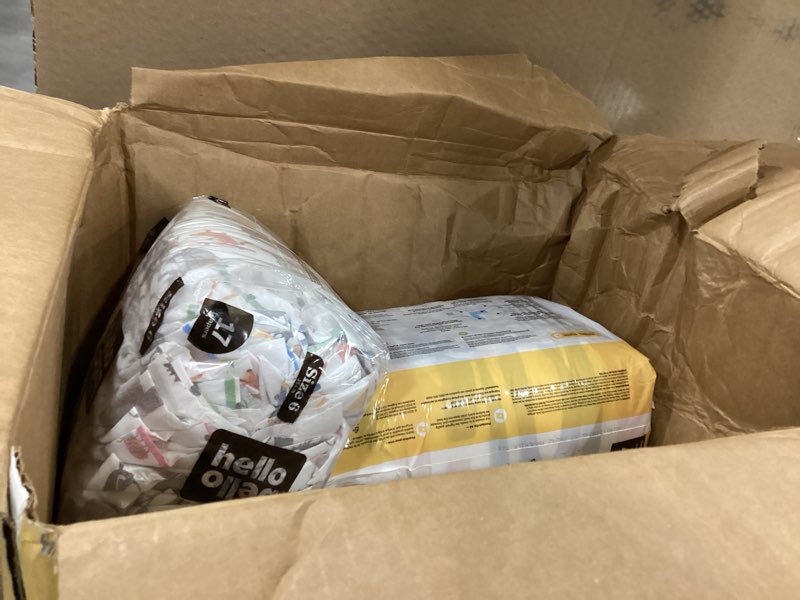 Condition photo showing New/Like New for hello bello premium diapers size 6, 68 count disposable, extra-absorbent, and hypoallergenic baby diapers with snug and comfort fit, sunnyside up pattern value pack