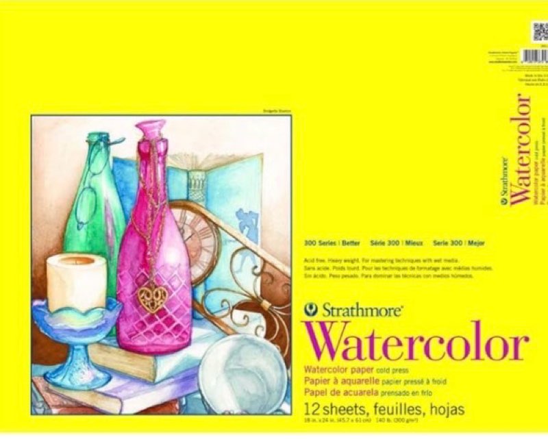strathmore 300 series watercolor paper pad, tape bound, 18x24 inches, 12 sheets (140lb/300g) - artist paper for adults and students - watercolors, mixed media, markers and art journaling 18x24 tape binding paper pad