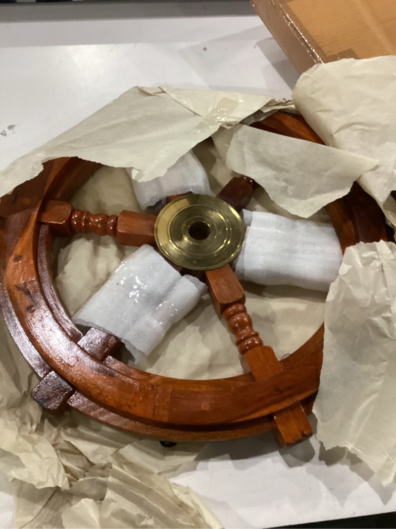 Condition photo showing Good Condition for brainmart wooden nautical ship wheel wall decor, handmade boat steering wheel, coastal ocean theme beach home decor for living room bedroom patio, natural brown – 24 inch 24"l x 24"w