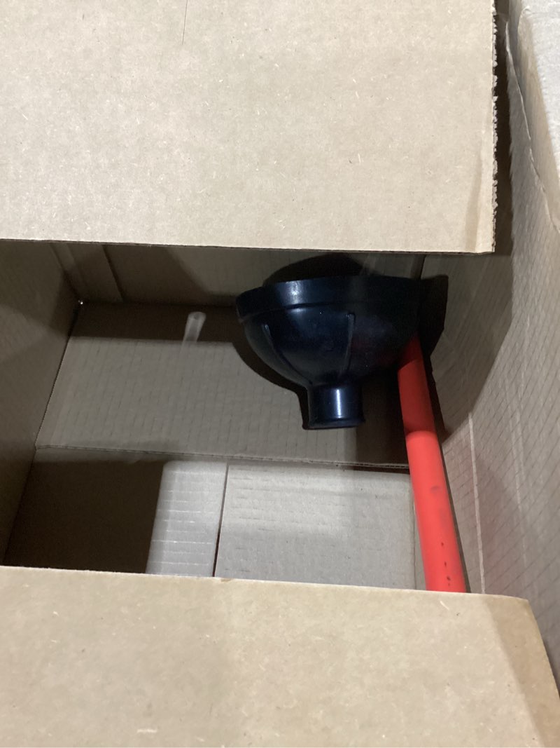 Condition photo showing As Is for Boardwalk BWK09201EA 18 in. Plastic Handle Toilet Plunger for 5-5/8 in. Bowls - Red/Black
