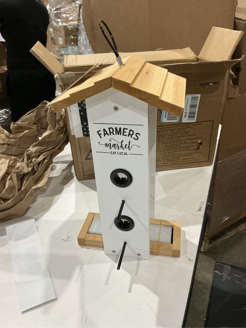 Condition photo showing As Is for wild wings wwlf1-deco farmhouse vertical bird feeder, white
