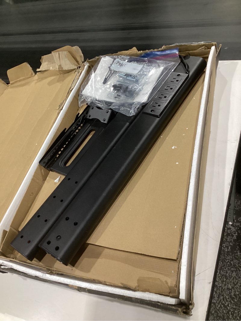 Condition photo showing Good Condition for (not tested)sax waber floor tv stand with power outlet, universal tv stand mount for 27-65 inch tv up to 88lbs, 70 degree swivel 9 level height adjustable with tempered glass base for bedroom, office black black floor tv stand with power outlete