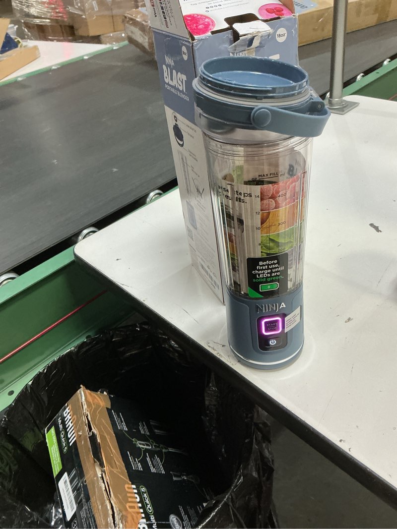 Condition photo showing Good Condition for Ninja BC151NV Blast Portable Blender, Cordless, 18oz. Vessel, Personal Blender-for Shakes & Smoothies, BPA Free, Leakproof-Lid & Sip Spout, USB-C Rechargeable, Dishwasher Safe Parts, Denim Blue