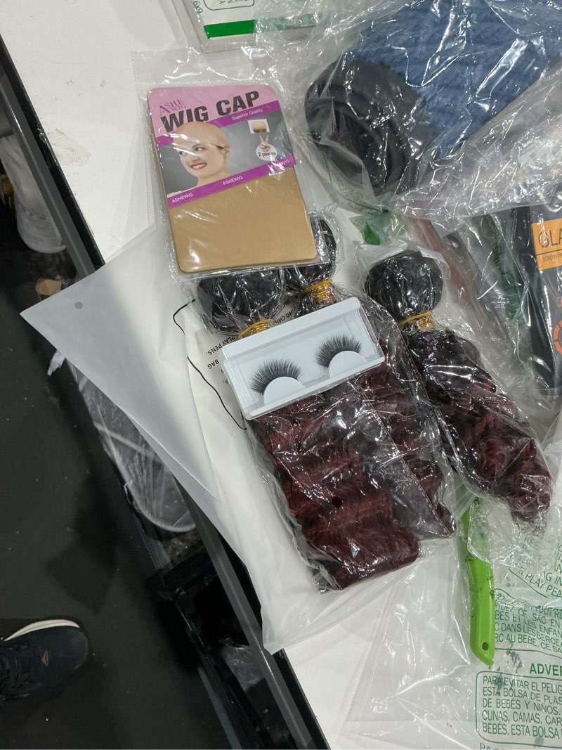 Condition photo showing New/Like New for t1b/99j bundles human hair deep wave 8 10 12 inch ombre burgundy bundles human hair deep wave raw brazilian virgin remy quick weave for black women t1b/99j color-d 8-10-12 inch