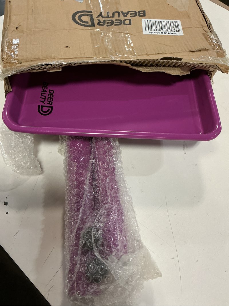 Condition photo showing Good Condition for Salon Tray on Wheels - Premium Aluminum Tattoo Tray Rolling Trolley - Adjustable Salon Service Rolling Tray Hairdresser Cart with Clinic Spa Rolling Tray Wheels purple