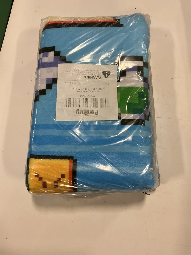 Condition photo showing Good Condition for block game rug teen kids carpet, pixel games scene decoration mat, washable cube block game rugs for boy’s bedroom living room playroom, non-slip children gaming area rugs (blue play, 60" x 40") blue play 3'4" x 5' (rectangular)