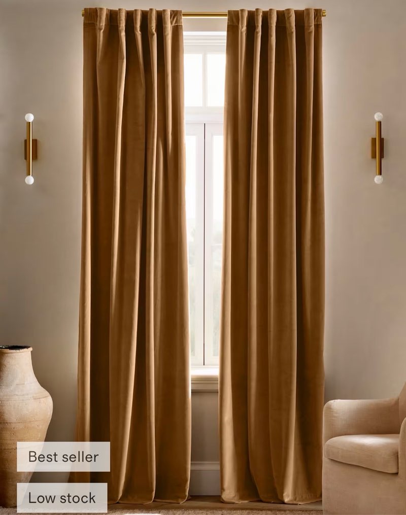 quince  cotton velvet curtain - single panel 48”x108” camel