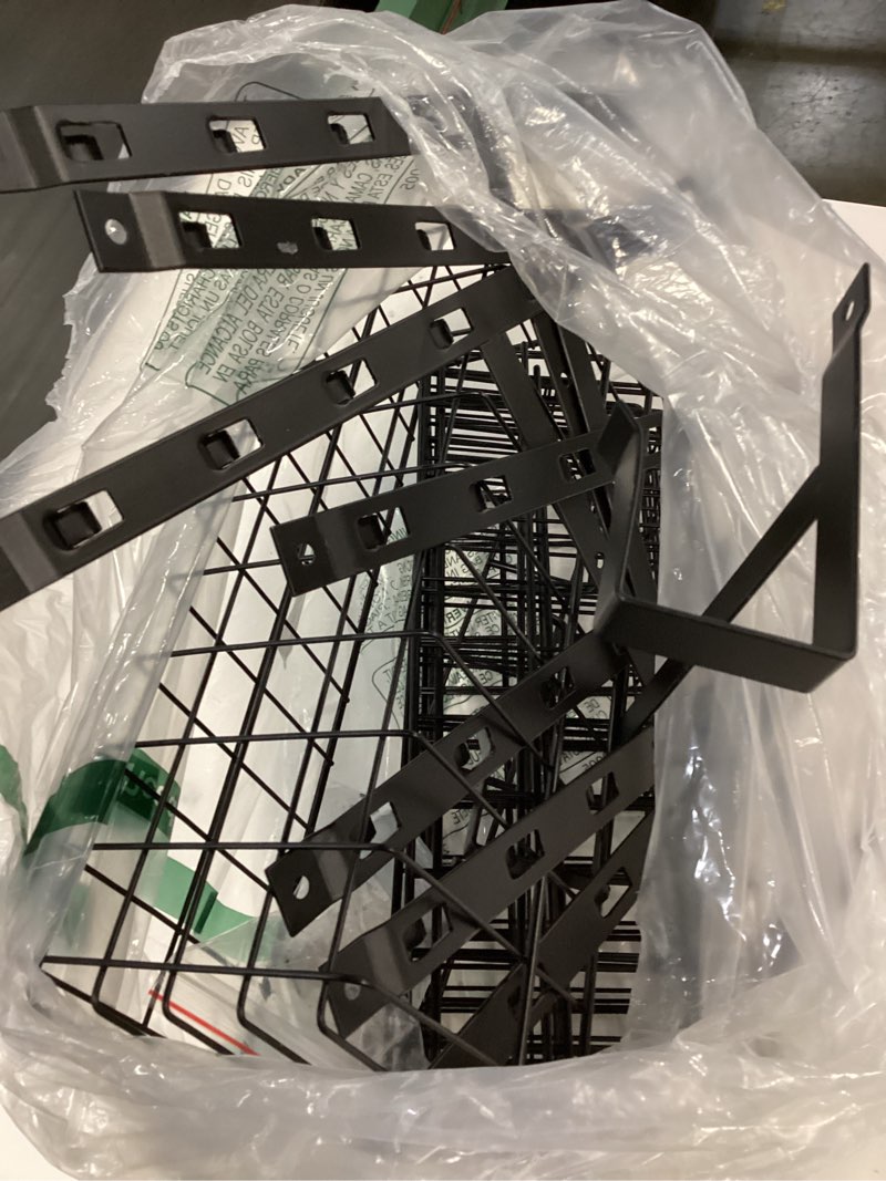 Condition photo showing As Is for Adjustable Over The Door Organizer, Metal Hanging Door Organizer with 5 Wire Basket 7 Hooks, Wall Mounted Shelf for Pantry Laundry Organization and Storage, Black Black Wire Basket 6-Tier