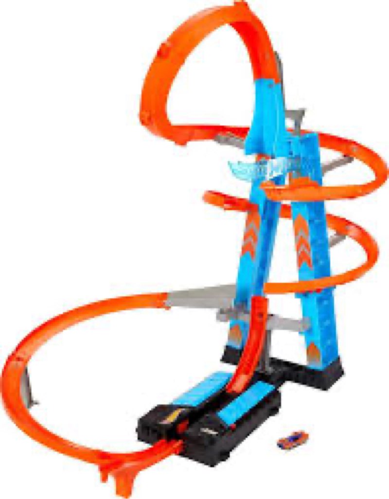 Hot Wheels Sky Crash Tower Track Set, 2.5+ ft / 83 cm High with Motorized Booster, Orange Track & 1 