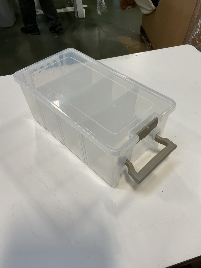 Condition photo showing New/Like New for ArtBin Semi Satchel Portable Craft Organizer with 3 Dividers - Clear Plastic Storage Case for Art & Craft Supplies