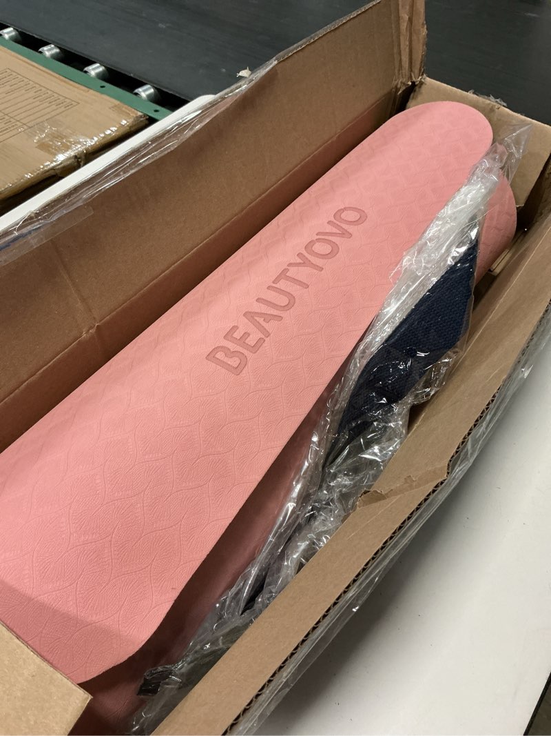 Condition photo showing As Is for beautyovo yoga mat with strap, 1/3 inch extra thick yoga mat double-sided non slip, professional tpe yoga mats for women men, workout mat for yoga, pilates and floor exercises cherry pink & navy blue
