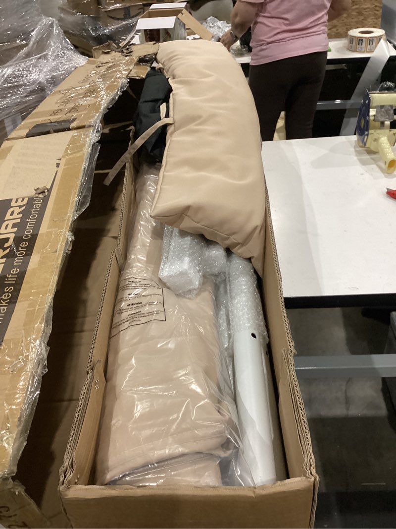 Condition photo showing As Is for superjare hammock with stand, 2 person quilted outdoor hammock, detachable pillow & bamboo spreaders, portable hammock with carrying bag, heavy duty stand, perfect for outside, patio, beige beige 55.1"w × 74.8''d × 43.3''h