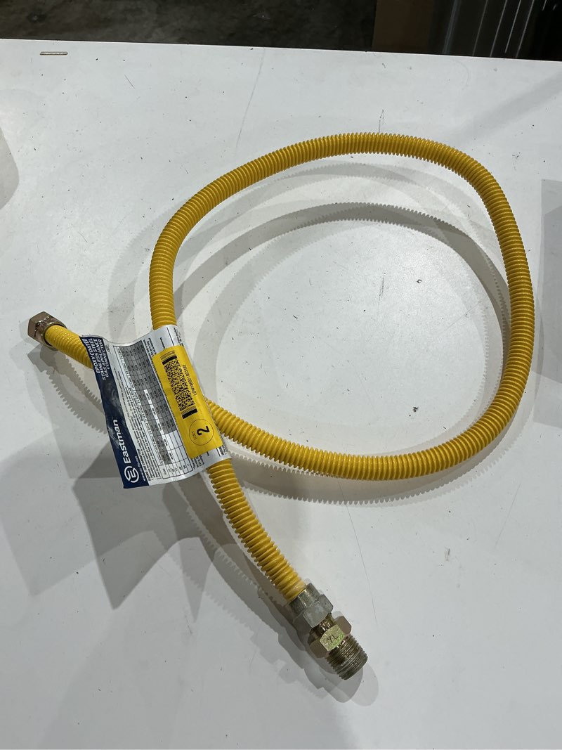 Condition photo showing As Is for eastman 48-in 1/2-in mip inlet x 1/2-in mip outlet stainless steel gas connector