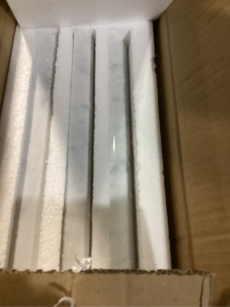 Condition photo showing New/Like New for lovdeco carrara white 1/2" x 12" marble pencil liner tile, edge trim molding for shower and backsplash, bullnose tile trim polished, 10 pcs/box 1/2" x 12" pencil trim polished