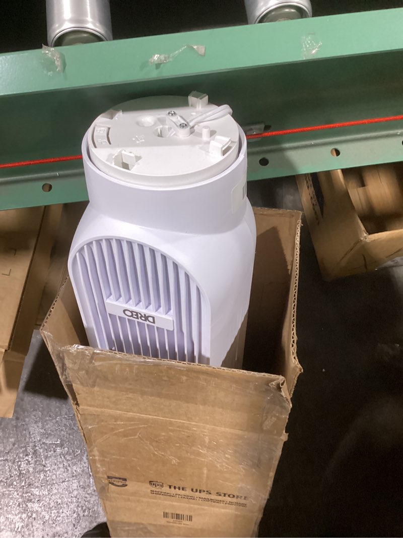 Condition photo showing As Is for Incomplete Dreo Tower Fan for Bedroom, 25ft/s Velocity Quiet Floor Fan, 90° Oscillating Fans for Indoors with 4 Speeds, 4 Modes, 8H Timer, Standing Fans, Bladeless Fan, White, Nomad One (DR-HTF007)