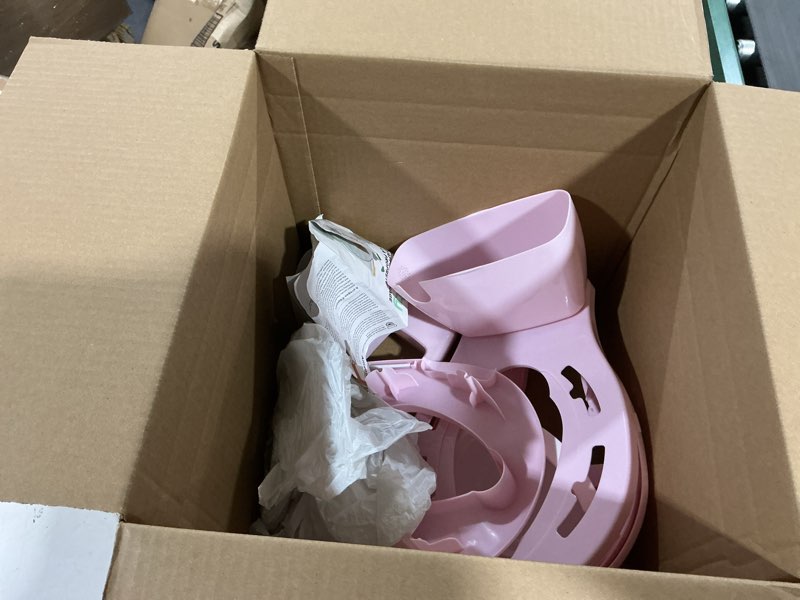Condition photo showing As Is for ingenuity my size potty pro in pink, infant potty training toilet, lifelike flushing sound, for ages 18 months, up to 50 pounds