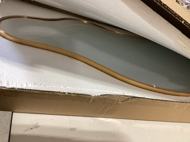 Condition photo showing New/Like New for irregular wall mirror, 20"x36" gold abstract asymmetrical mirrors for wall, decorative cloud wavy mirror for bathroom, bedroom, cloakroom, entryway, shatter-proof aluminum alloy frame 20"l x 36"w a-rose gold