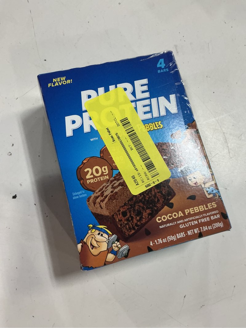 Condition photo showing New/Like New for (best by 12/18/26) pure protein cocoa pebbles™ protein bars – 20g protein, 4g sugar, 180 calories (4 count) low sugar* 