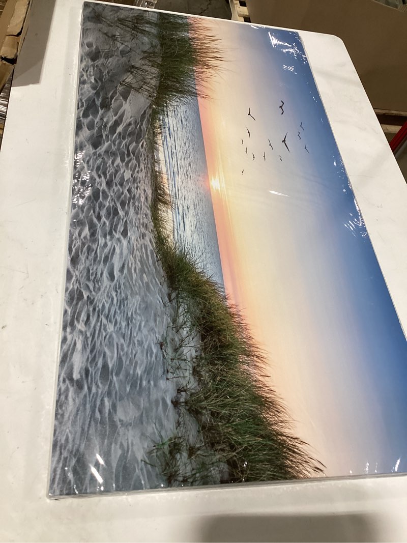 Condition photo showing Good Condition for ruifengl large sunset beach wall art seagull sand dune seascape hd prints | large beach canvas wall art golden sunlight blue ocean picture for living room office home decoration ready to hang 30"x60" blue seascape sunset sand dune 60"l x 30"w