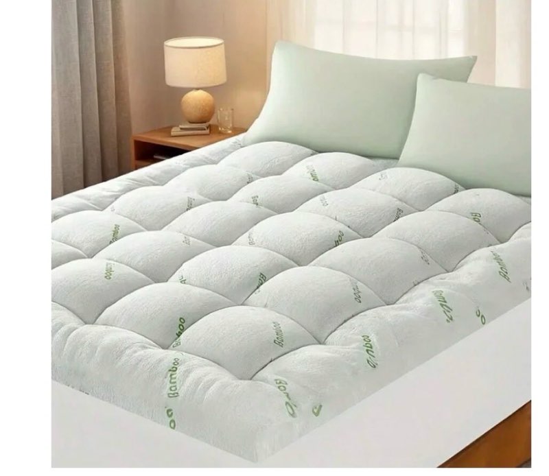 Breathable Bamboo Cooling Mattress Topper - Extra Thick Pillow Pad With 8-21" Deep Pockets, Soft Polyester & Bamboo Fiber Blend, Machine Washable, Down Alternative Cover For Enhanced