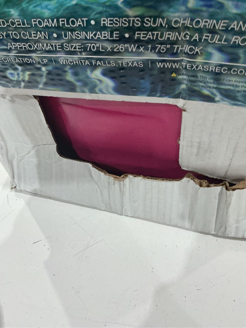 Condition photo showing Good Condition for trc recreation sunsation 1.75" thick foam pool float lounger w/ headrest for lounging & sunbathing in swimming pools, beaches & lakes, 70" x 26 flamingo pink
