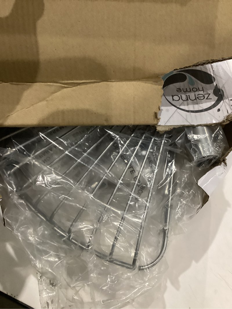 Condition photo showing As Is for Zenna Home Tension Pole Shower Caddy Corner Organizer, Adjustable Standing Shower Caddy with 4 Baskets and Built in Towel Bar, Rust Resistant Bathroom Tension Rod Organizer, 60 to 97 Inch, Chrome