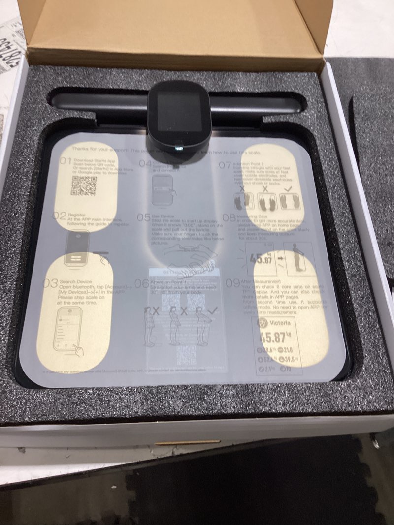 Condition photo showing Good Condition for runstar smart scale fsa&hsa eligible, 8 electrodes digital bathroom scale for body weight and fat, bmi, muscle mass 28 body composition measurement, with full-color tft lcd on retractable handle black