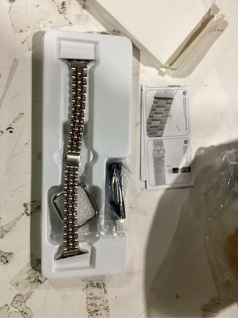 Condition photo showing As Is for slim watch band compatible with apple watch 41mm 45mm 42mm 44mm 40mm 38mm metal stainless steel watchband suitable for iwatch 10/9/8/7/6/5/4/3/2/1/se series women luxury strap 38mm 40mm 41mm silver and rose gold