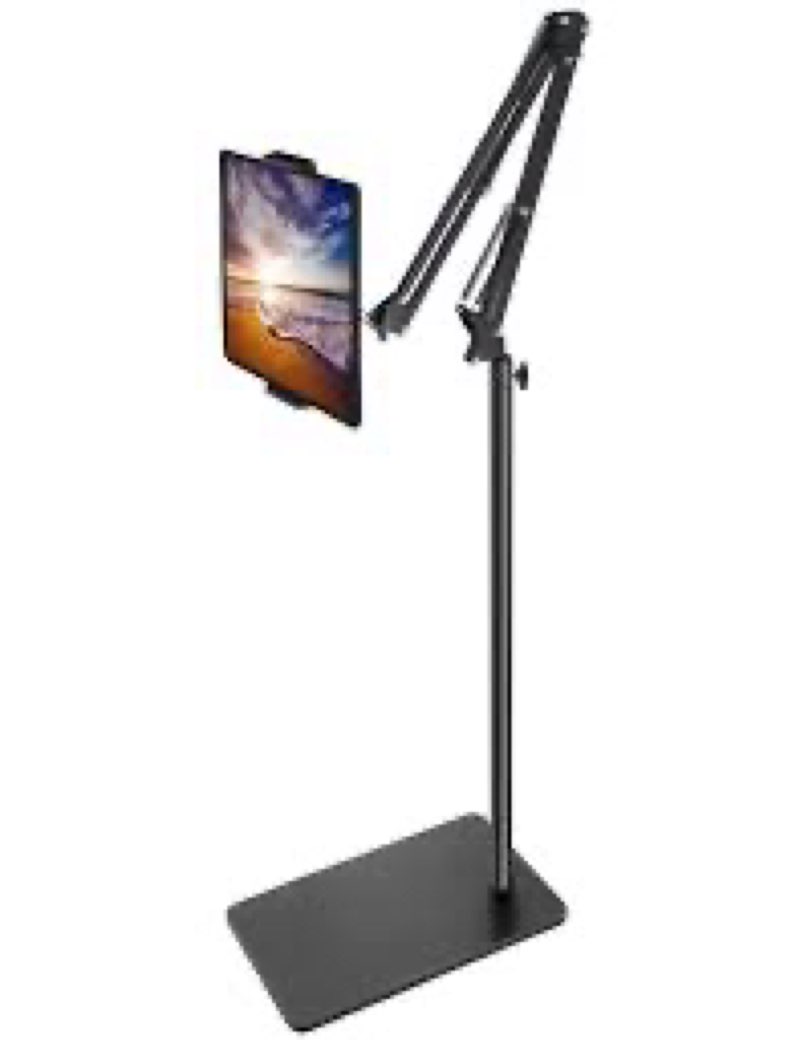 Tablet Floor Stand with 11lb Stable Base & Desk Clamp, Adjustable Height Stretchable Arm Swivel Dual Holder, Compatible with iPhone, iPad Pro Air Mini, Galaxy Tab, Kindle, Phones (4.5''-13'