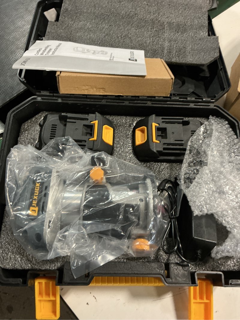 Condition photo showing Good Condition for jexugk brushless cordless wood router, 21v compact trimmer palm router with 2x4.0ah battery, portable small ruteador para madera 6 speed with 15 pcs 1/4" bits, fresadora para madera for woodworking